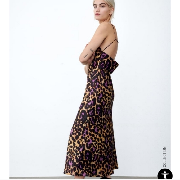 Zara Satin Effect Leopard Print Dress - Picture 4 of 15